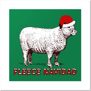 Sheep Wearing Santa Hat And Pun Fleece Navidad Posters and Art